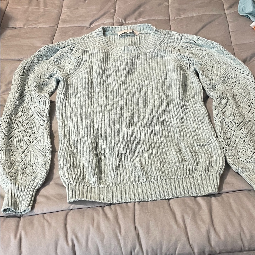 LOFT Light Gray Sweater with Textured Sleeves